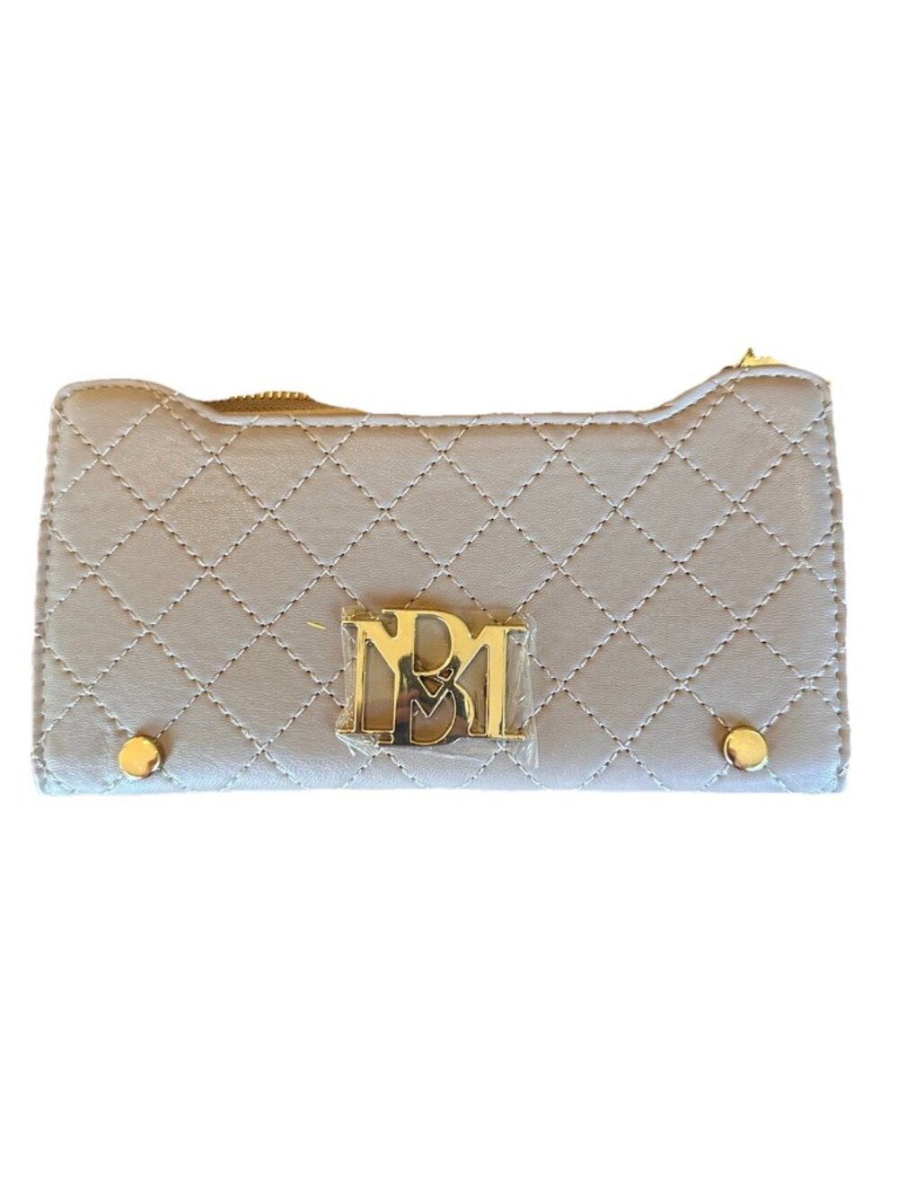 BADGLEY MISCHKA Women’s Wallet Quilted Diamond  Vegan Leather Grey w/Gold NWT